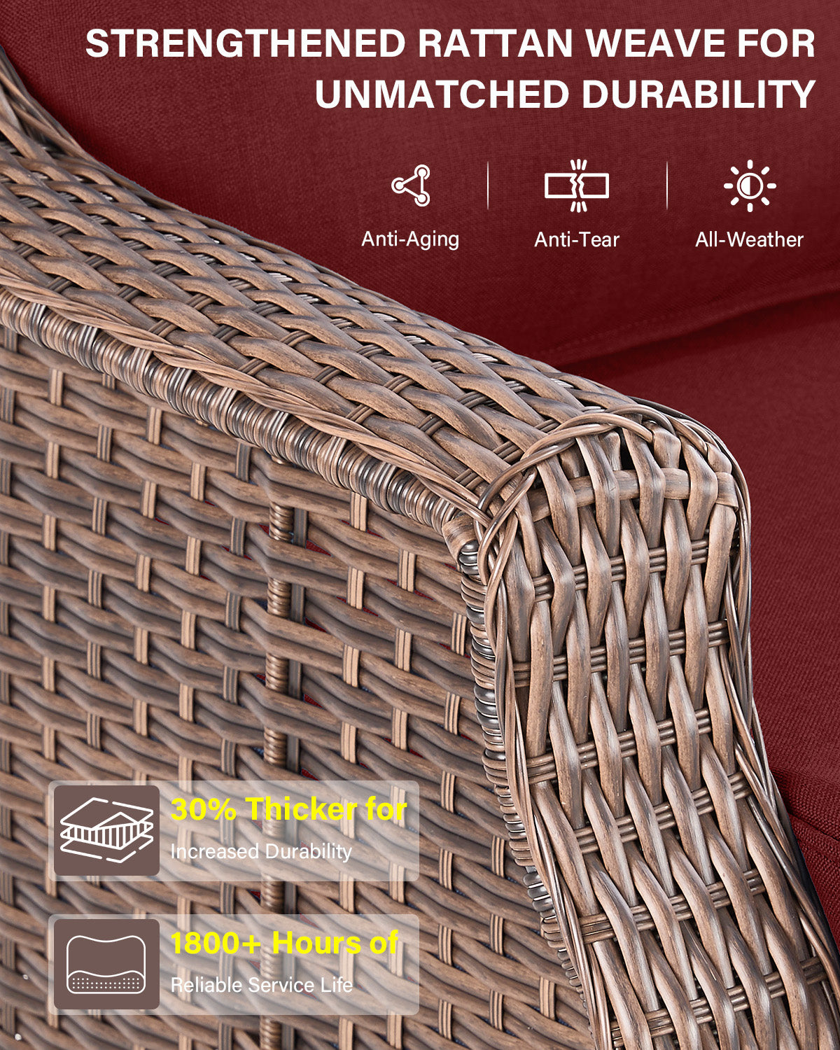 Luxury 3-Pc Outdoor Wicker Swivel Glider Set - 2 High Back Patio Chairs with 6" Thick Cushions & Side Table, Ovolo Series