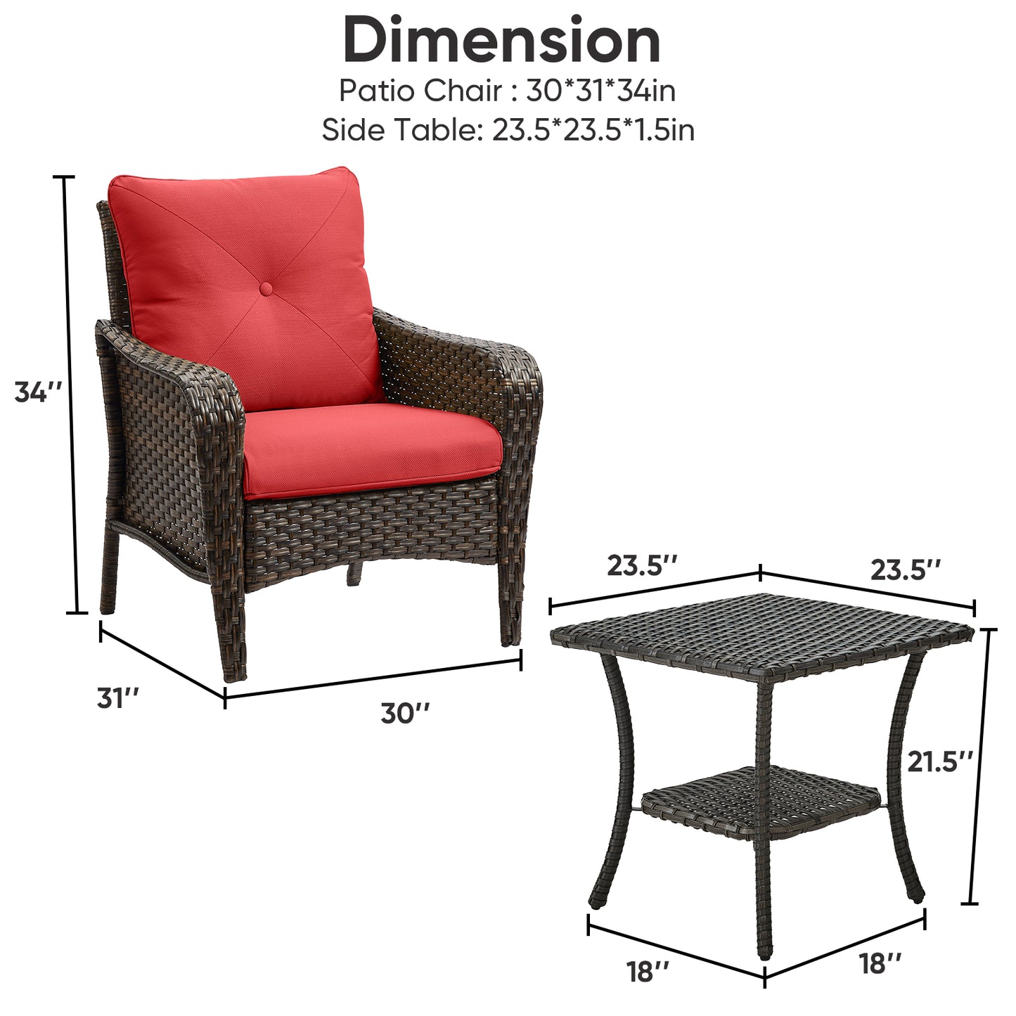 Save 50% - 3-Piece Wicker Patio Bistro Set – Outdoor Rattan Conversation Set with 2 Chairs & Side Table for Porch