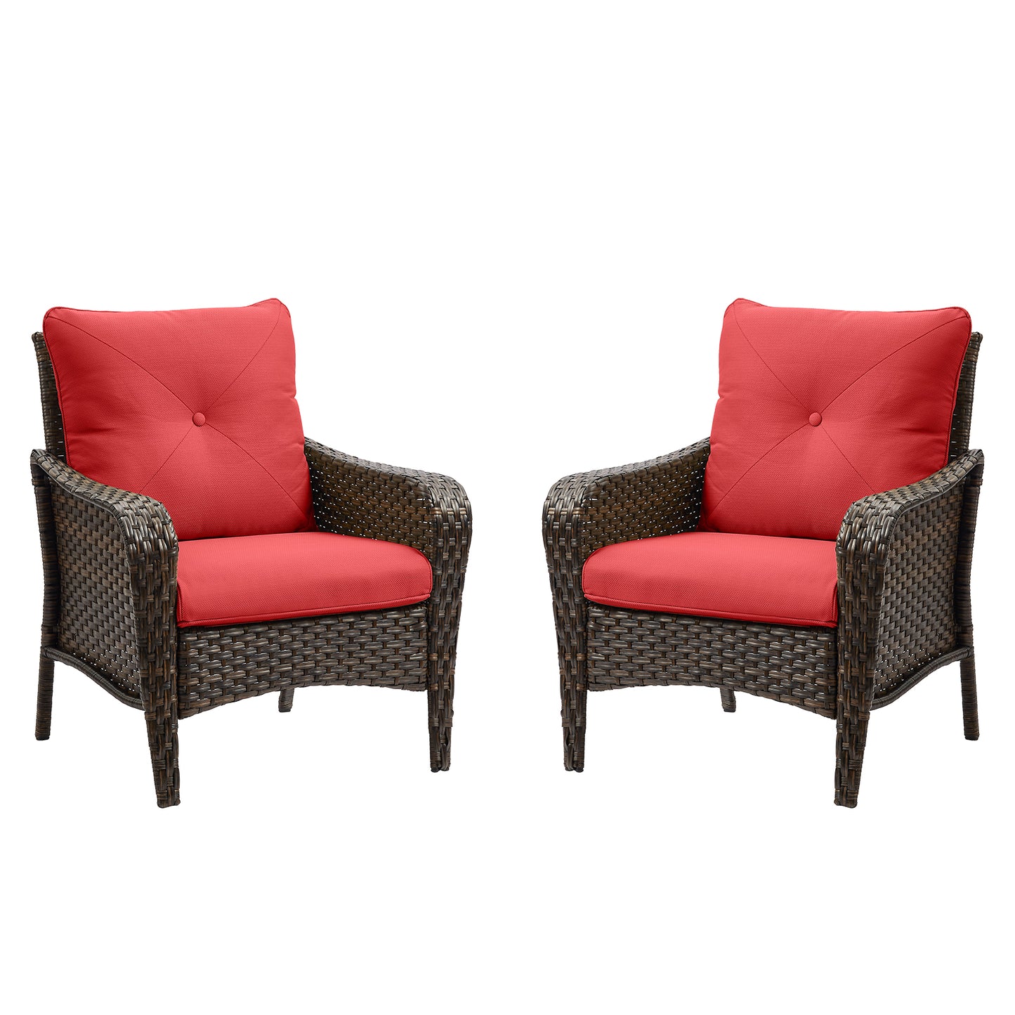 Save 50% - 2-Piece Wicker Patio Chair Set – Deep Seating Rattan Armchairs with Cushions for Porch, Lawn