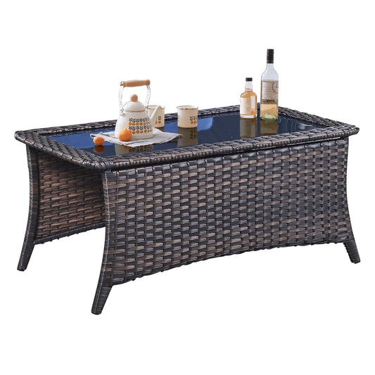Outdoor PE Rattan Coffee Table with Tempered Glass Top, NTC Series