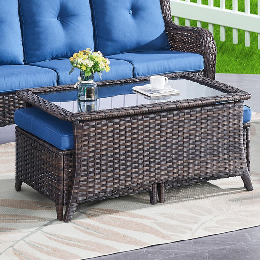 Outdoor PE Rattan Coffee Table with Tempered Glass Top, NTC Series