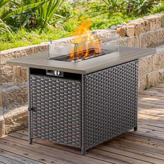 Rectangular Fire Pit Table with Glass Cover