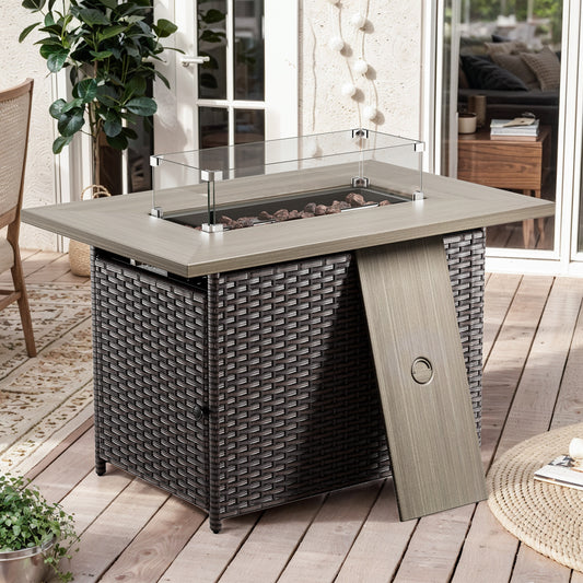 Rectangular Fire Pit Table with Glass Cover