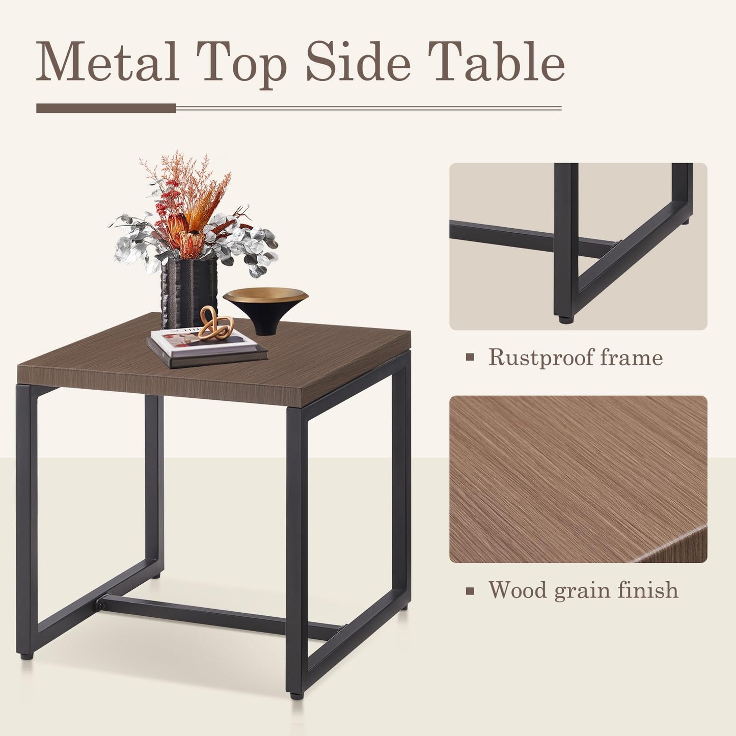 Save 40% - 50 Lbs Rust-Resistant Metal Patio Side Table - Modern Square Design, GRS Series