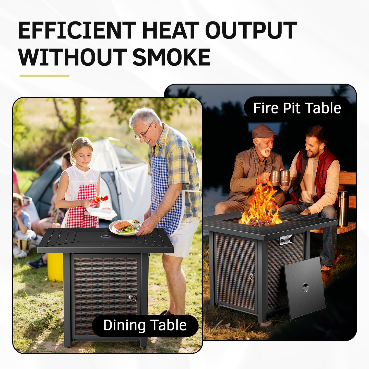 5-Piece Outdoor Set: PE Wicker Swivel Recliners + Sofa & 30" Propane Fire Table - NDS Series