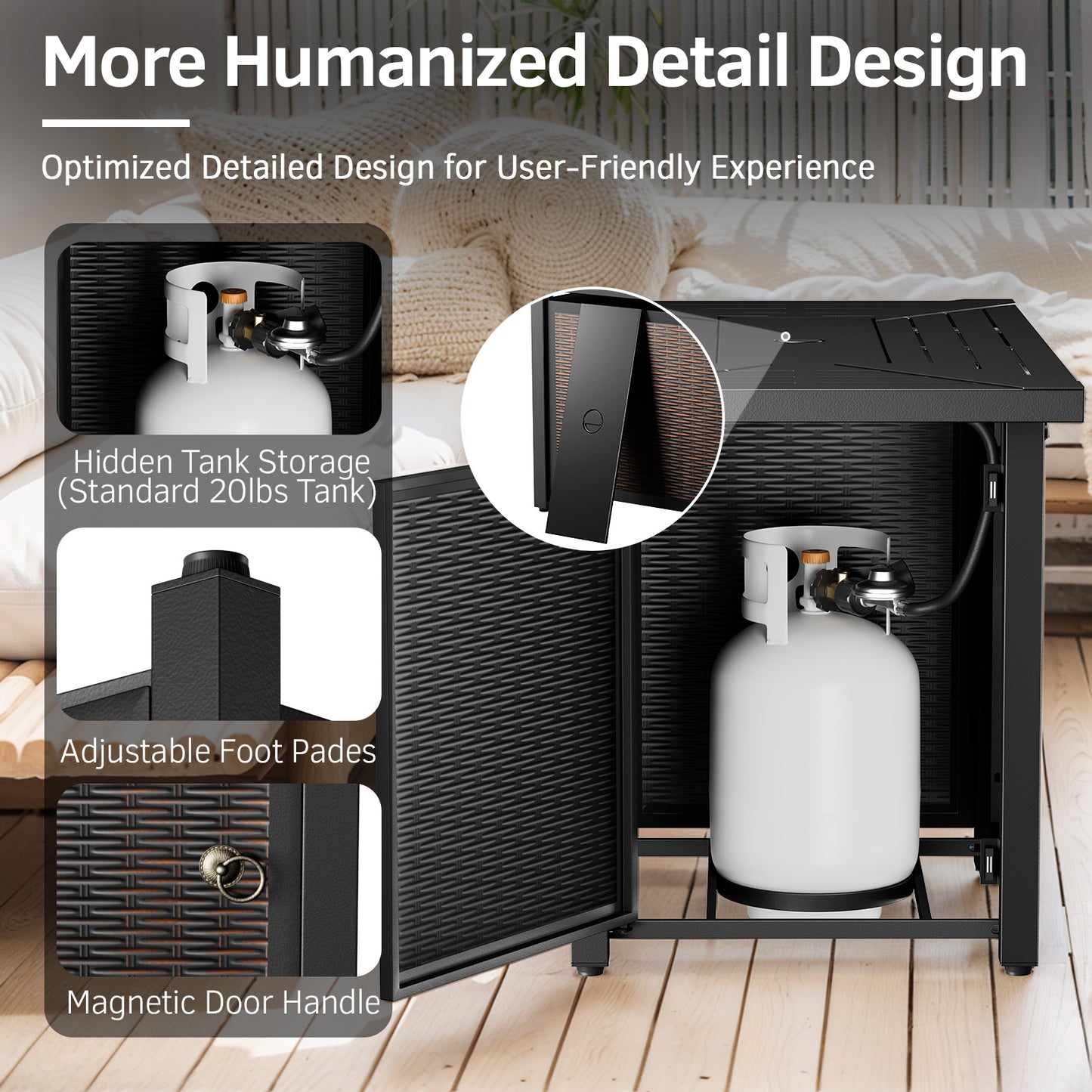 Rectangular Iron Fire Pit Table with Glass Cover, Lid