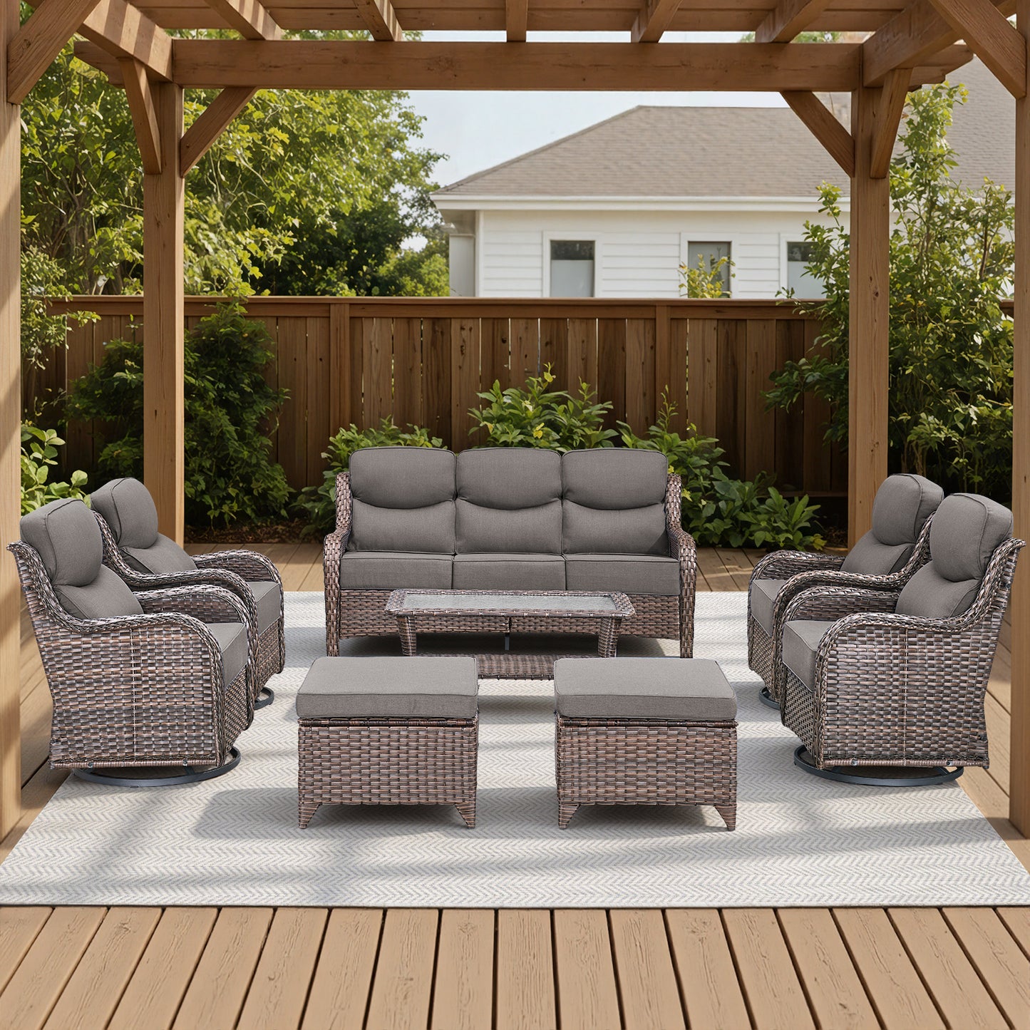 Premium Outdoor 8PCS Sofa Set with Coffee Table for Garden & Deck – 6" Cushion Comfort, NT Series
