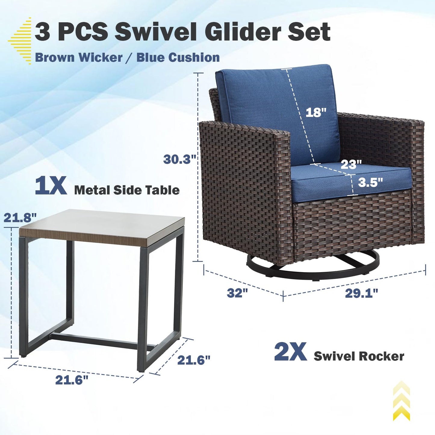 Save 50% - Swivel Glider Chairs Set with Side Table, GRS Series