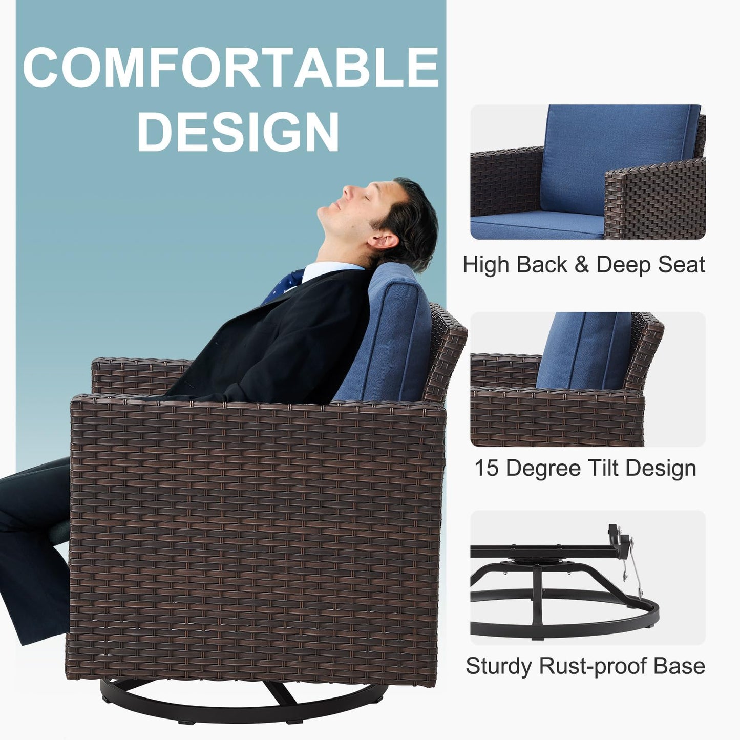 Save 50% - Swivel Glider Chairs Set with Side Table, GRS Series
