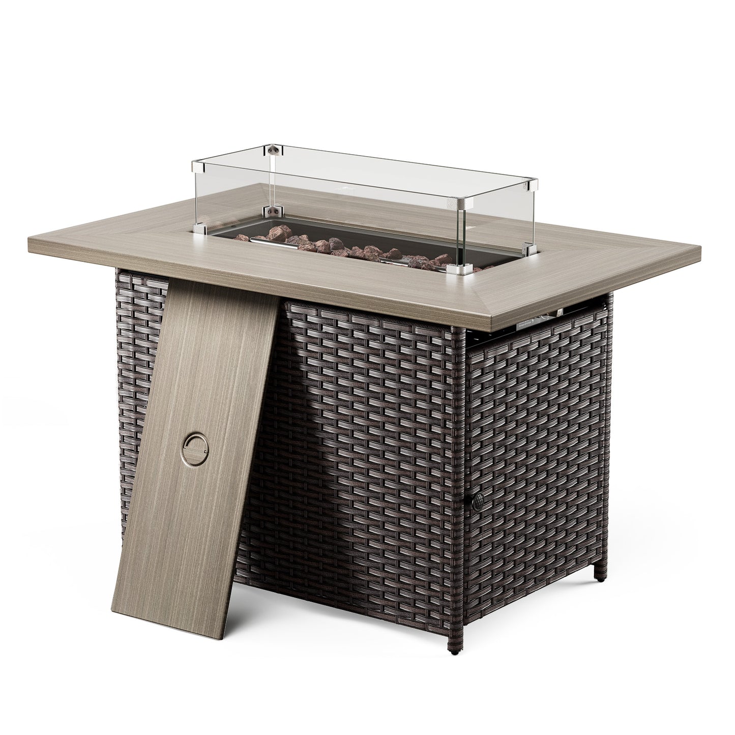 Rectangular Fire Pit Table with Glass Cover