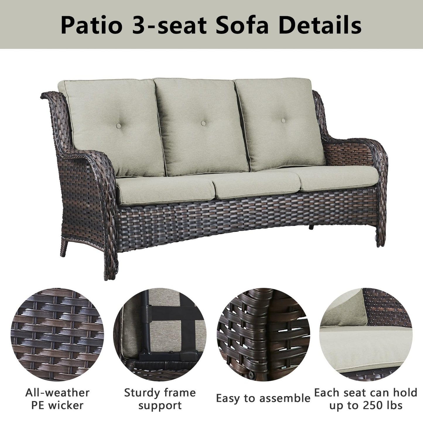 Patio Conversation Set 6-Piece with Sofa, 2-Swivel Glider Chairs, Coffee Table, and 2-Ottoman, NTC Series - B2B Wholesale
