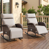 Premium 2-Piece Wicker Rocking Recliner Chair with Adjustable Backrest & Footrest, Cushioned PE Rattan Patio Lounge Chair, NDS Series - Belord