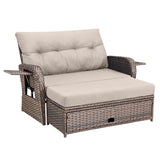 Outdoor Rattan Daybed Set with Multipurpose Ottoman & Side Tray, NDS Series - Belord