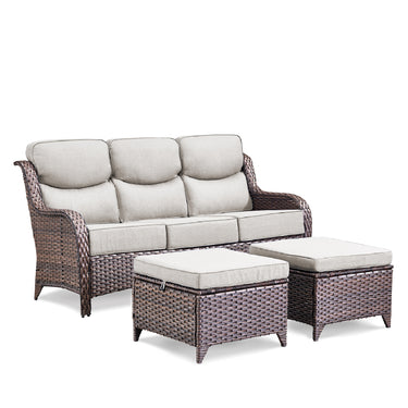 3-Piece All-Weather Wicker Sectional Sofa – 6" Ultra-Thick Cushions & Ottomans, NT Series - Belord