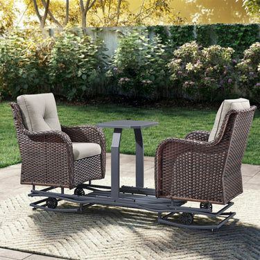 Belord 2-Person Outdoor Wicker Glider Loveseat with Integrated Side Table & Cushioned Seats, NTC Series - Belord