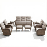 9-Piece Outdoor Conversation Set – Heavy-Duty Swivel Rockers, Waterproof Wicker for Large Deck Spaces, ND Series - Belord