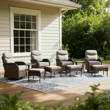 Premium 10-Piece Swivel Chair Patio Set – Deep 6" Cushions & Ottomans for Flexible Outdoor Lounging, ND Series - Belord