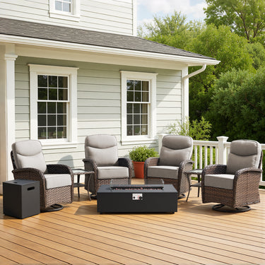 Upgraded 7-Piece Swivel Chair Patio Set with Split Fire Pit Table – Built for Social Summer Nights, ND Series - Belord