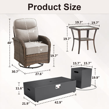 Upgraded 7-Piece Swivel Chair Patio Set with Split Fire Pit Table – Built for Social Summer Nights, ND Series - Belord
