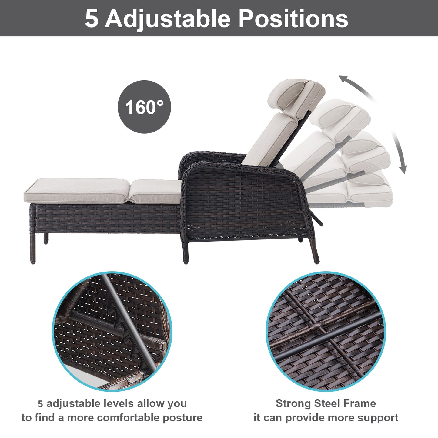 3-Piece Outdoor Wicker Lounge Set – 2 Adjustable 75" Chaise Lounges + Side Table, All-Weather Rattan, NTC Series