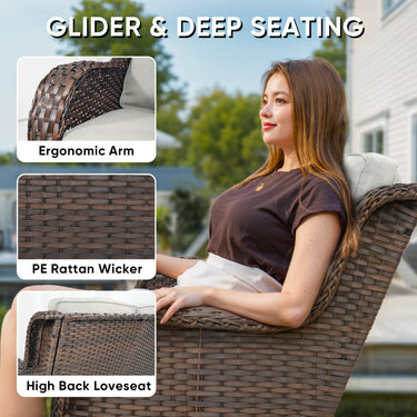 Patio Conversation Set 7-Piece with Sofa, Glider Loveseat, Swivel Glider Chairs, Ottoman and Coffee Table, NTC Series - Belord