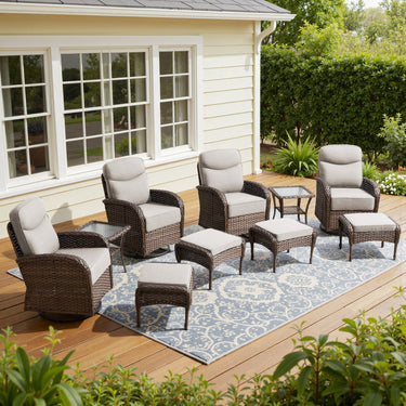 Premium 10-Piece Swivel Chair Patio Set – Deep 6" Cushions & Ottomans for Flexible Outdoor Lounging, ND Series - Belord