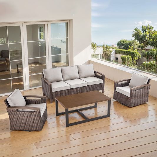 Luxury 4-Piece Patio Furniture Set with Swivel Chairs & Coffee Table - BBR Series