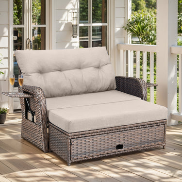 Outdoor Rattan Daybed Set with Multipurpose Ottoman & Side Tray, NDS Series - Belord