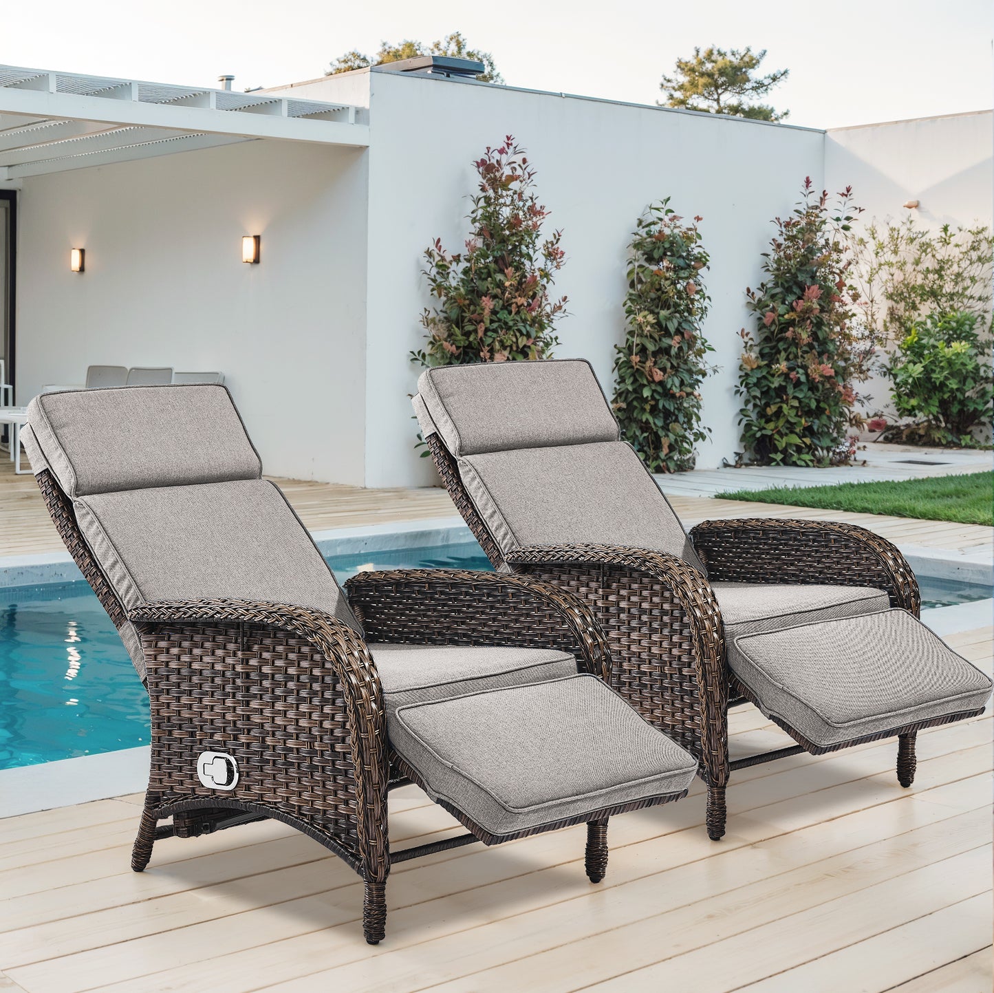 108°→155° Adjustable Chaise Lounge Set (2-Piece) - All-Weather PE Wicker & Steel Frame Reclining Outdoor Daybed | NDS Series