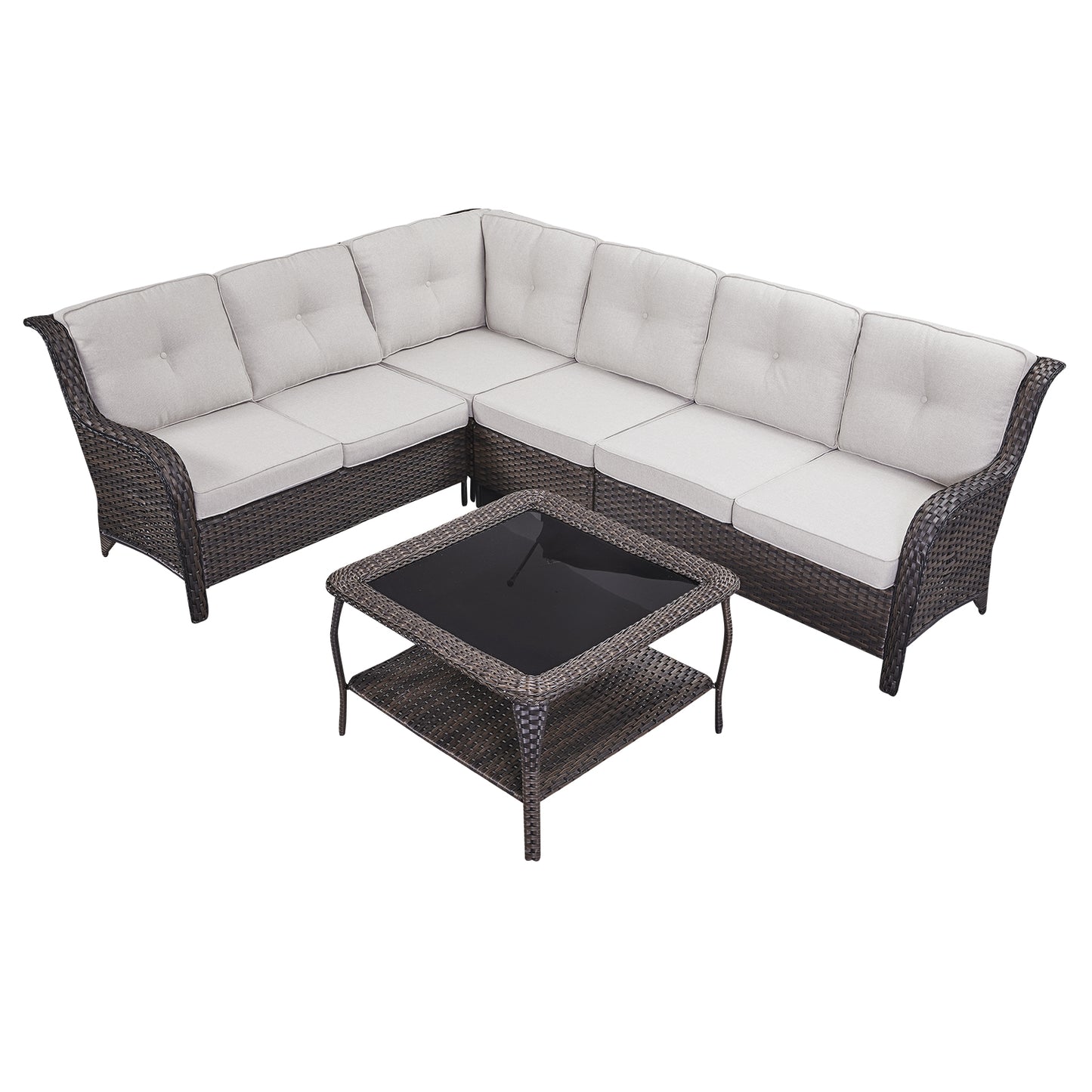 Save 40% - 7-Piece L-Shaped Patio Sectional Sofa Set + Wicker Coffee Table, NTC Series