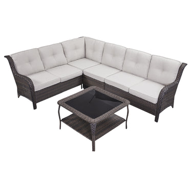 Save 50% - 7-Piece L-Shaped Patio Sectional Sofa Set + Wicker Coffee Table, NTC Series - Belord