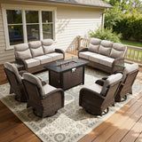 Spacious 9-Piece Patio Conversation Set with Metal Fire Pit Table – All-Weather Wicker Seating for Outdoor Gatherings, ND Series - Belord
