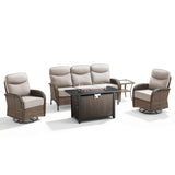 Premium 5-Piece Wicker Patio Set with Rectangular Metal Fire Pit Table – High Back Swivel Seating for Patio & Deck, ND Series - Belord