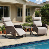 Luxury 3-Piece Adjustable Rocking Set - PE Wicker Recliners with Side Tables, NDS Series - Belord