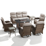 Premium 8-Piece Patio Conversation Set with Metal Fire Pit Table – All-Weather Wicker for Outdoor Parties, ND Series - Belord