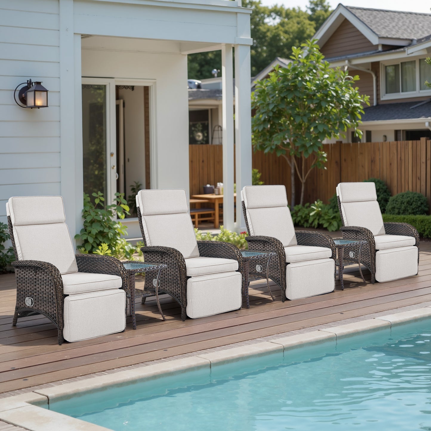 Premium 7-Piece Patio Conversation Set - 4 Adjustable Recliners & 3 Side Tables with 155° Lay Flat Chaise, NDS Series