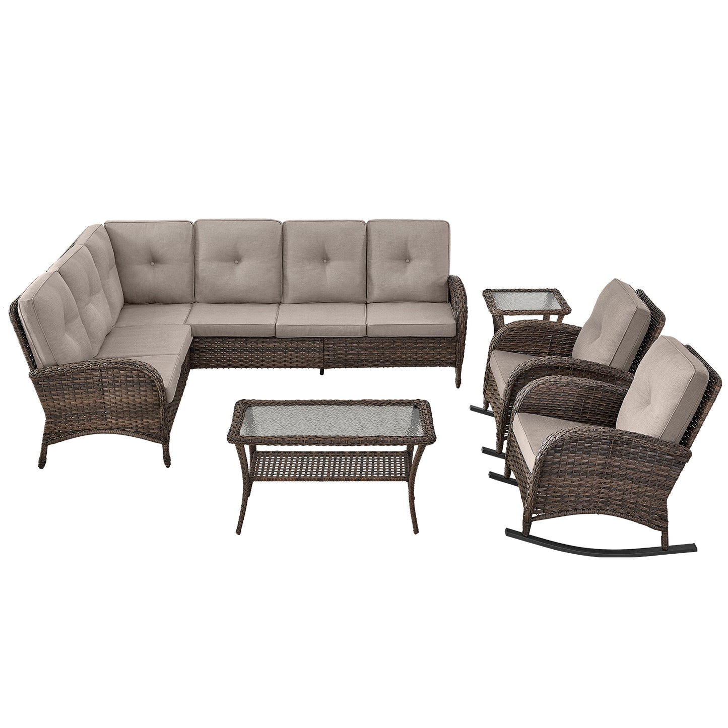 Large Sectional Set 10-Piece with Rocking Chairs, Coffee Table, and Side Table, NDS Series