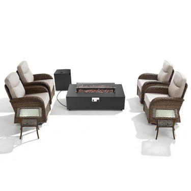 Upgraded 7-Piece Swivel Chair Patio Set with Split Fire Pit Table – Built for Social Summer Nights, ND Series - Belord
