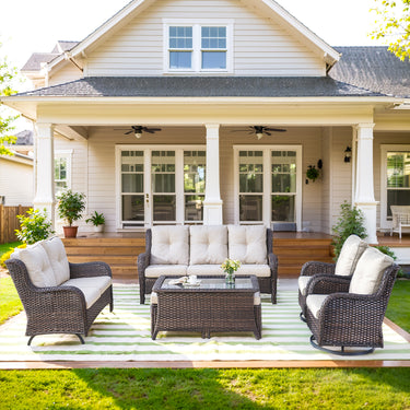 Patio Conversation Set 7-Piece with Sofa, Glider Loveseat, Swivel Glider Chairs, Ottoman and Coffee Table, NTC Series - Belord