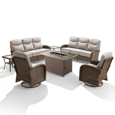 Luxury 7-Piece Rattan Patio Set with Wicker Fire Pit Table – Premium Seating for Patio & Backyard, ND Series - Belord