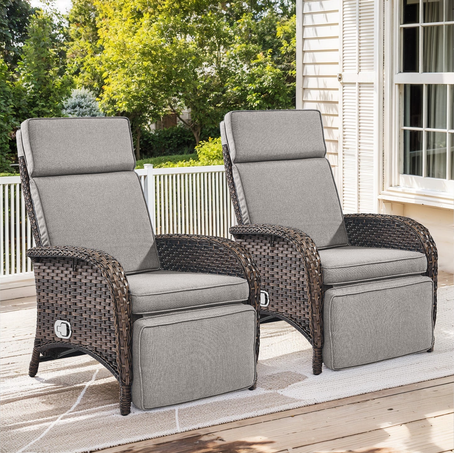 108°→155° Adjustable Chaise Lounge Set (2-Piece) - All-Weather PE Wicker & Steel Frame Reclining Outdoor Daybed | NDS Series