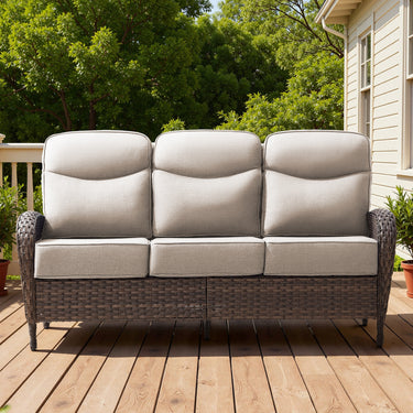 Premium 1-Piece Patio Sofa with Upgraded 6" Cushions – All-Weather Hand-Woven Wicker, High-Back Comfort for Garden & Front Porch, ND Series - Belord