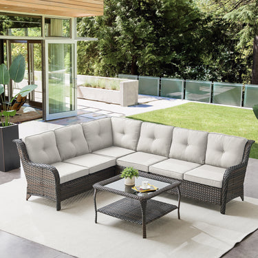 Save 50% - 7-Piece L-Shaped Patio Sectional Sofa Set + Wicker Coffee Table, NTC Series - Belord