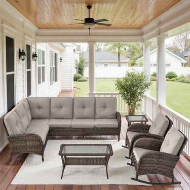 Large Sectional Set 10-Piece with Rocking Chairs, Coffee Table, and Side Table, NDS Series - Belord