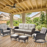 Patio Conversation Set 6-Piece with Sofa, Rocking Chairs, Side Table, and Ottoman, NDS Series - Belord