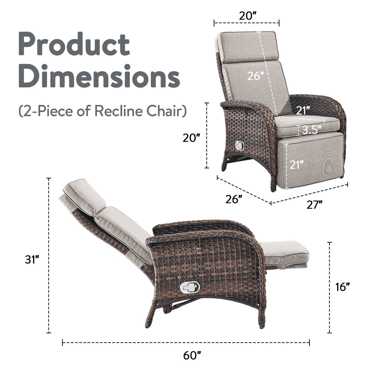 108°→155° Adjustable Chaise Lounge Set (2-Piece) - All-Weather PE Wicker & Steel Frame Reclining Outdoor Daybed | NDS Series