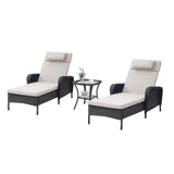 3-Piece Outdoor Wicker Lounge Set – 2 Adjustable 75" Chaise Lounges + Side Table, All-Weather Rattan, NTC Series - Belord