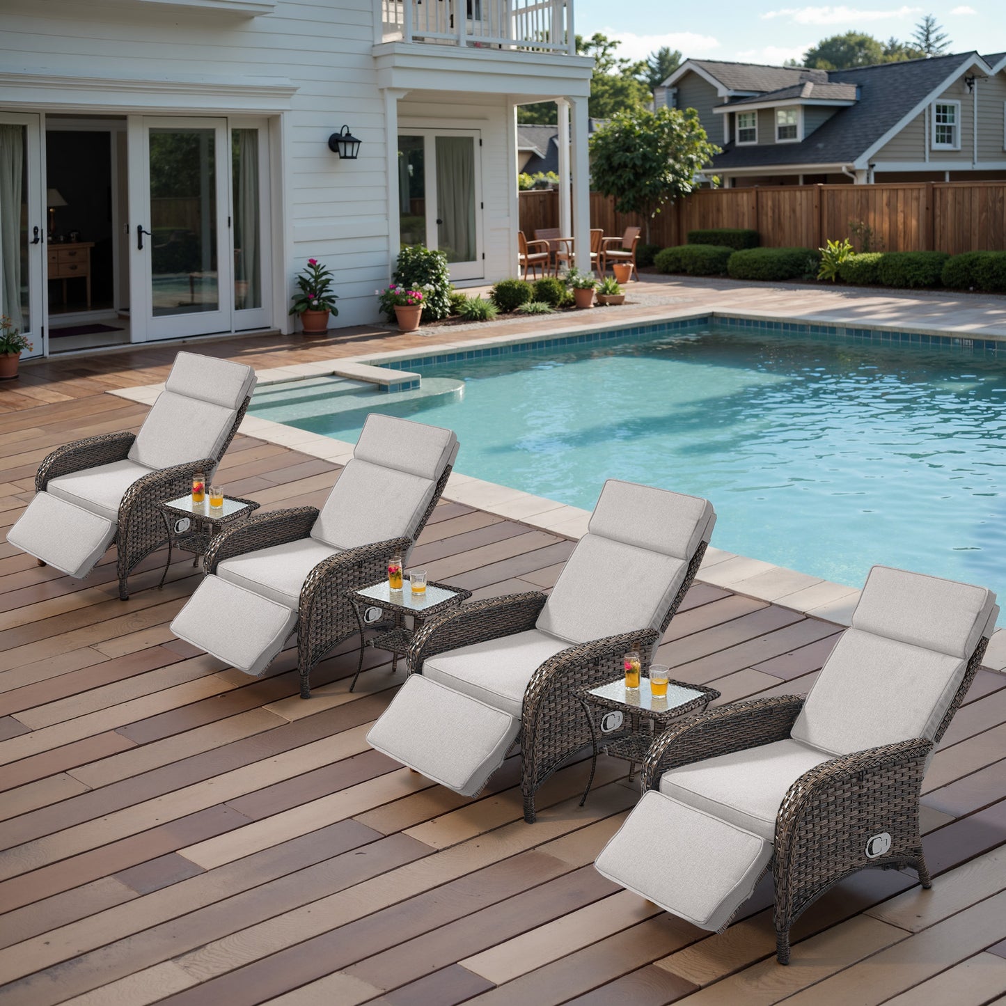 Premium 7-Piece Patio Conversation Set - 4 Adjustable Recliners & 3 Side Tables with 155° Lay Flat Chaise, NDS Series