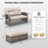 Outdoor Rattan Daybed Set with Multipurpose Ottoman & Side Tray, NDS Series - Belord