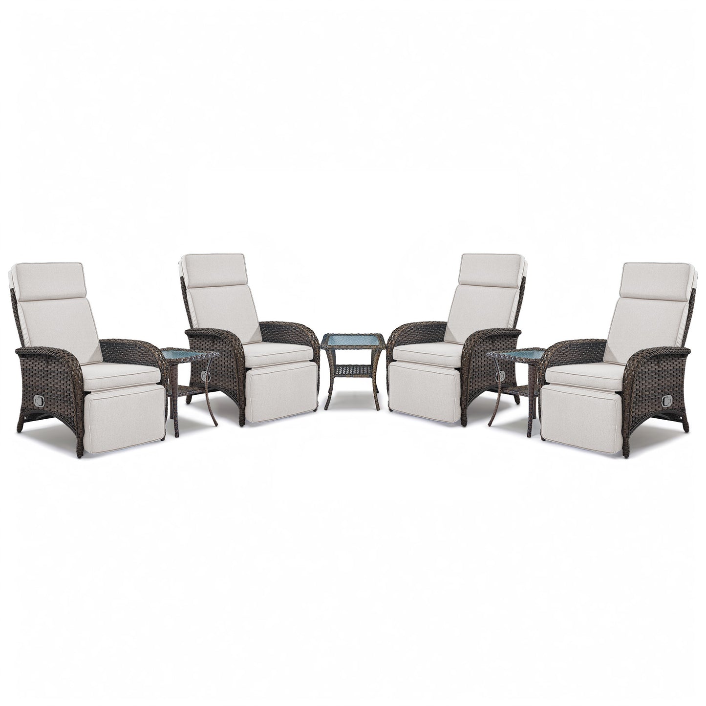 Premium 7-Piece Patio Conversation Set - 4 Adjustable Recliners & 3 Side Tables with 155° Lay Flat Chaise, NDS Series